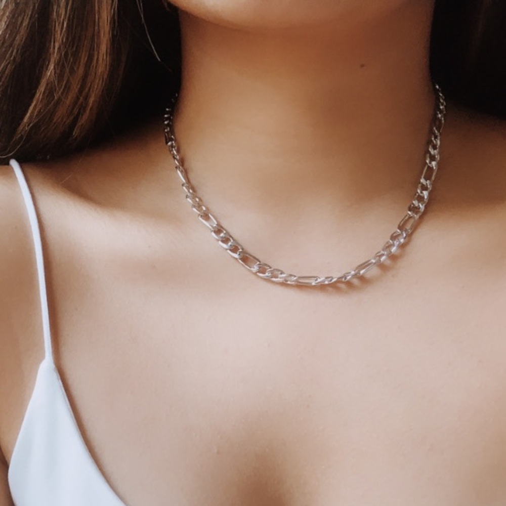 r e s t o c k e d | silver figaro necklace ♡ - Picture 3 of 6
